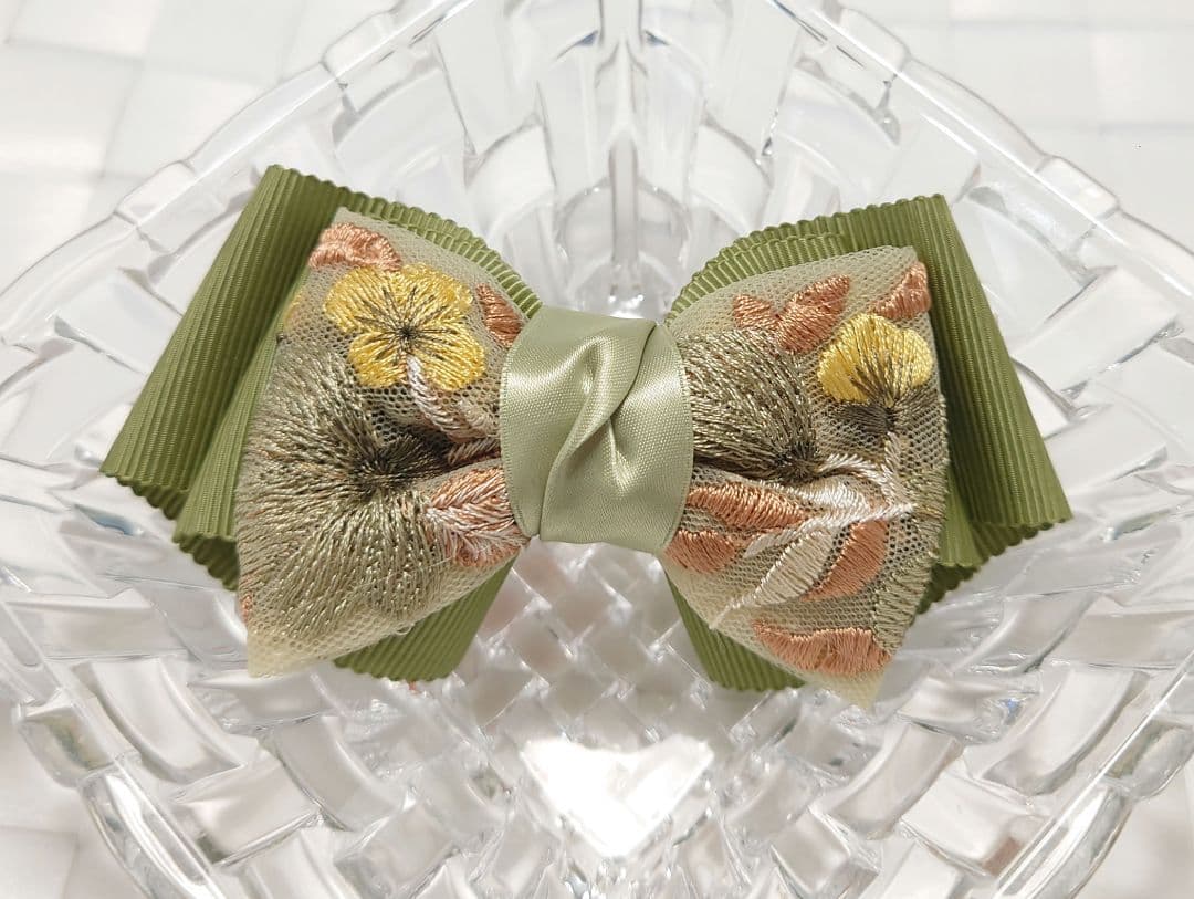 大人可愛いリボンヘアゴム☆インド刺繍リボン×ペタシャムリボンP273