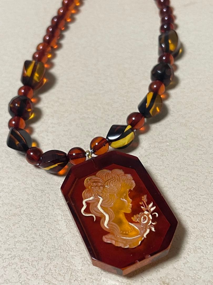 ドール用　琥珀ネックレス　k18