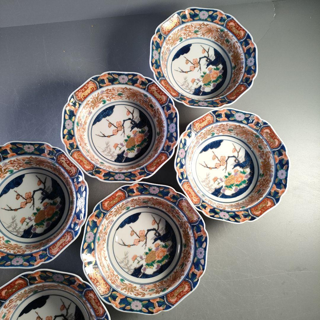 A1286-3/幸楽窯/金彩色絵鉢大7客小5客/弥左衛門/山水文平皿2客中鉢2客