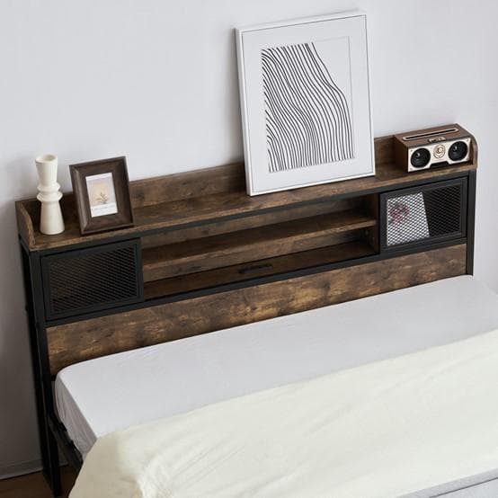 人気再入荷！D・ダブル　高級ベッドフレーム・コンセント付きBROWN