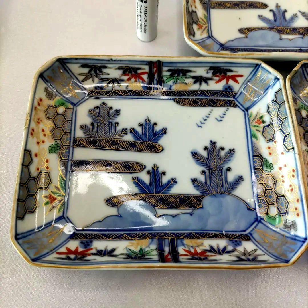 骨董　有田焼　伊万里焼　古伊万里　金彩　色絵　小皿　長角皿　角皿　5客セット