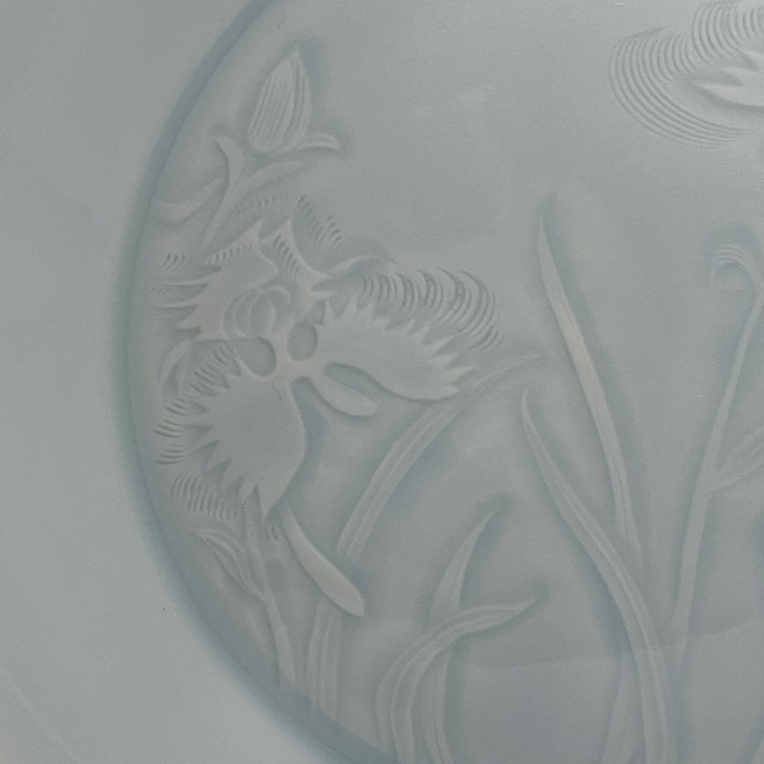 ◆名品 人間国宝 塚本快示 快山窯 青白磁鷺草文皿 共箱・共布付き◆