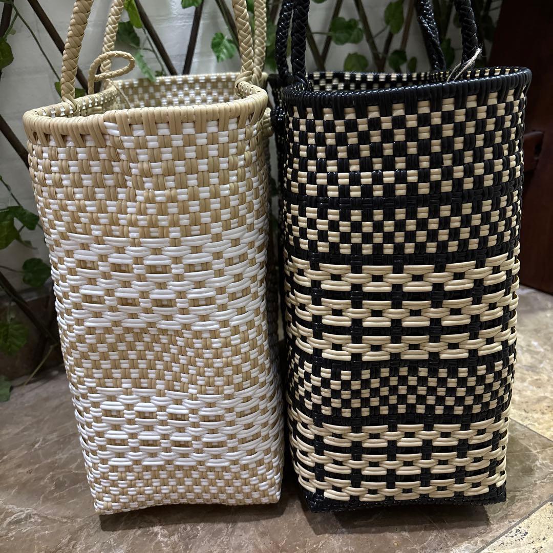 メルカド♡ブラック＆ベージュ♡新品♡ハンドメイド♡ショルダートート♡かごバッグ