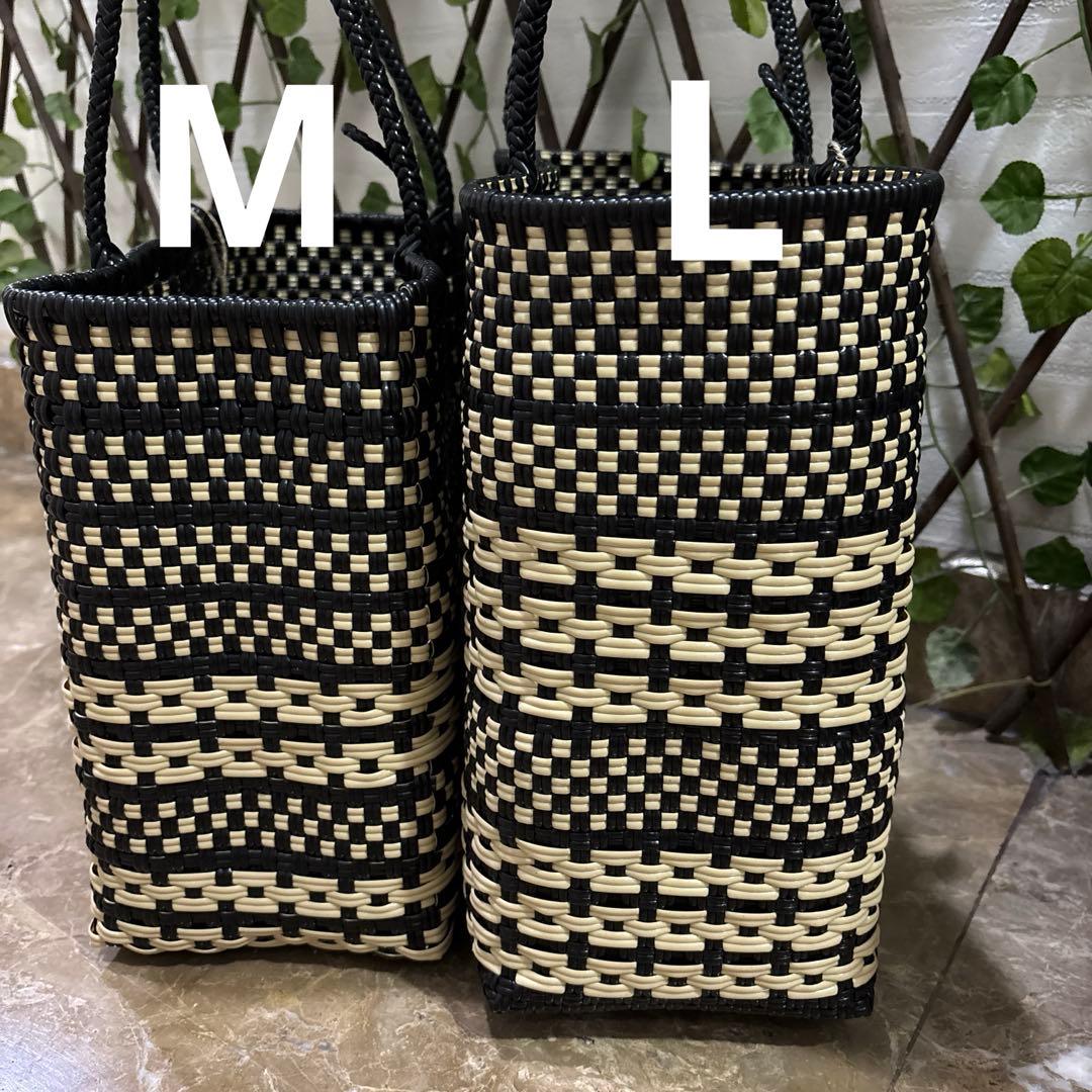 メルカド♡ブラック＆ベージュ♡新品♡ハンドメイド♡ショルダートート♡かごバッグ