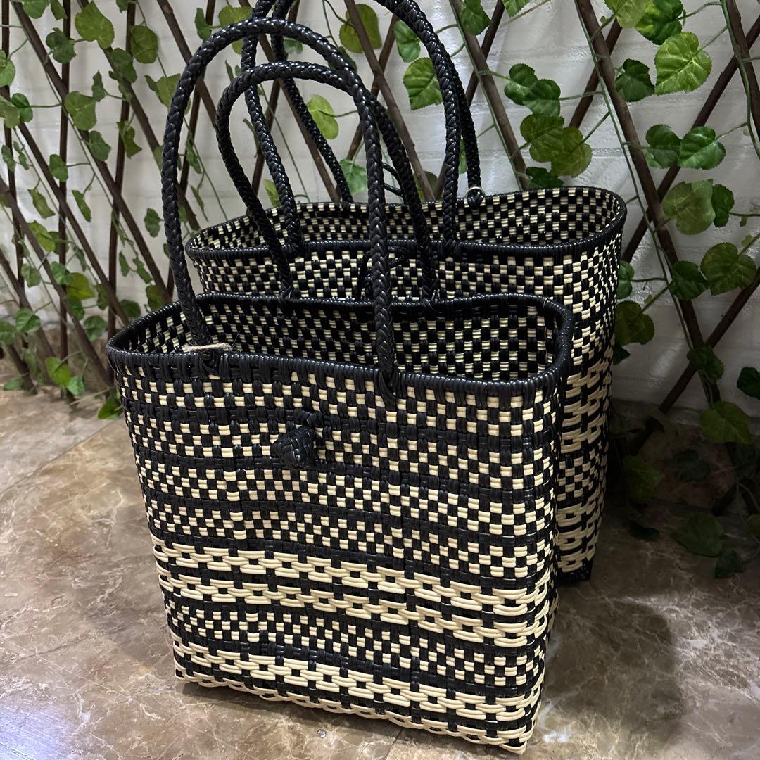 メルカド♡ブラック＆ベージュ♡新品♡ハンドメイド♡ショルダートート♡かごバッグ