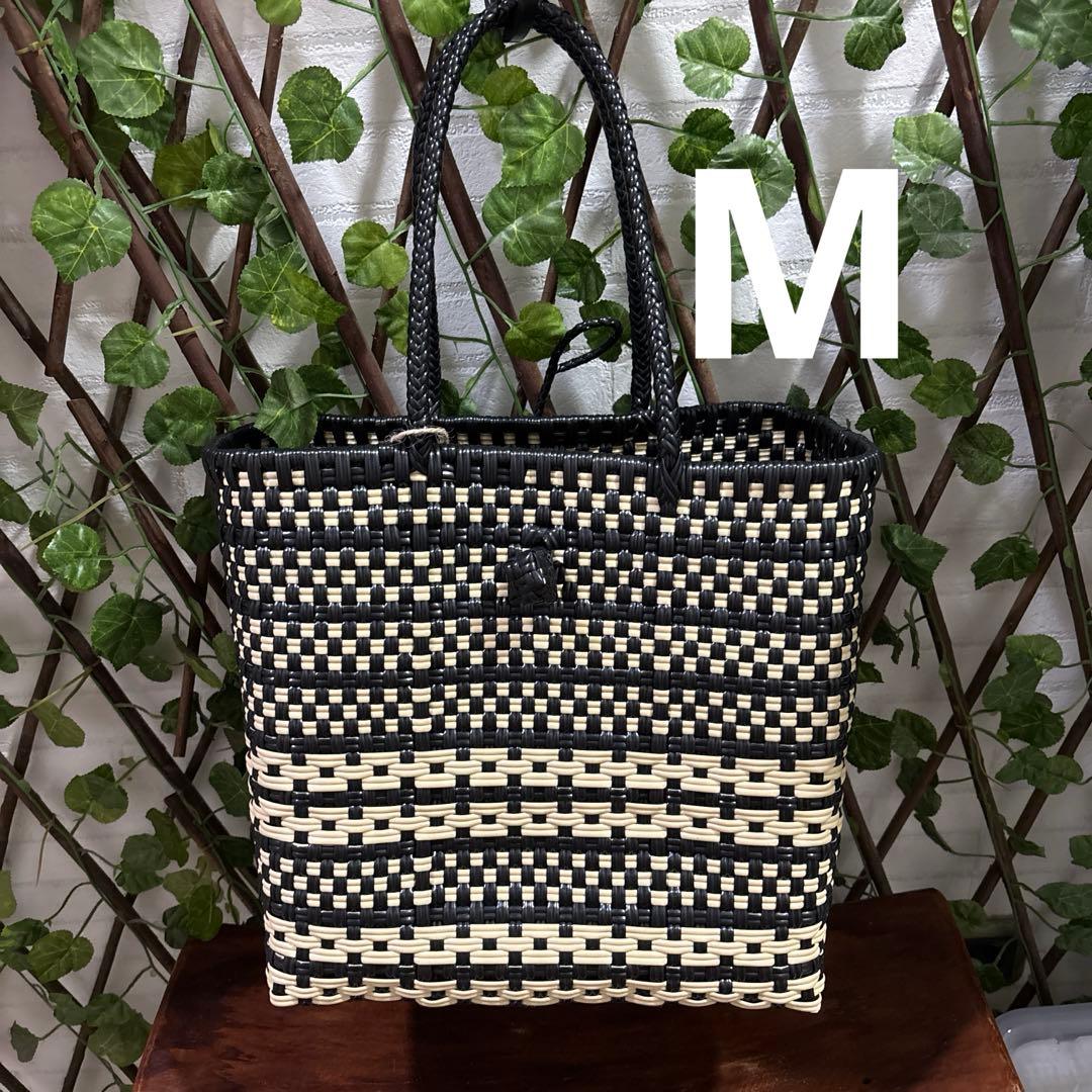 メルカド♡ブラック＆ベージュ♡新品♡ハンドメイド♡ショルダートート♡かごバッグ