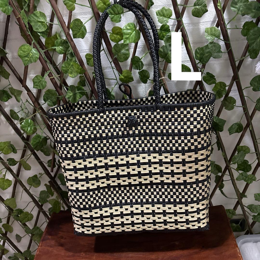 メルカド♡ブラック＆ベージュ♡新品♡ハンドメイド♡ショルダートート♡かごバッグ