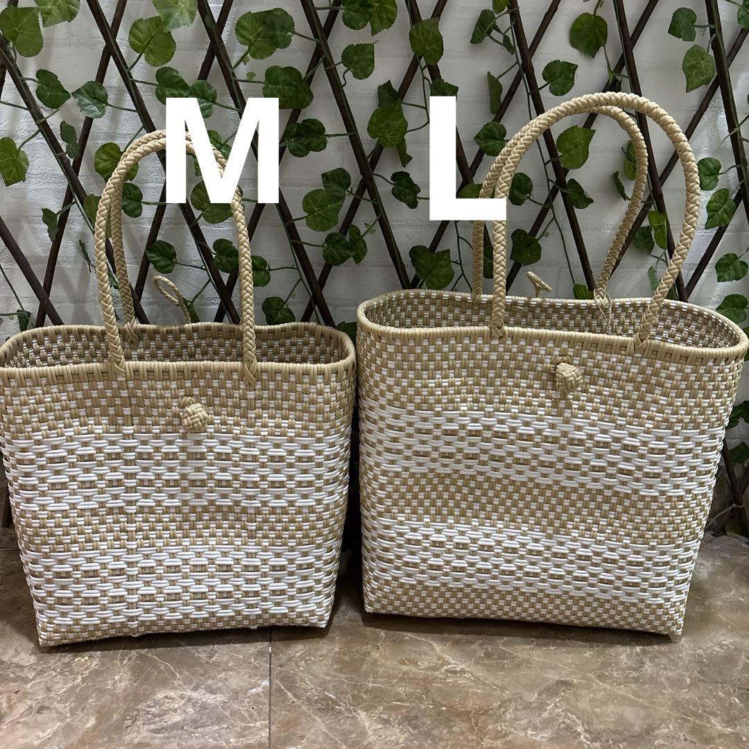 メルカド♡ブラック＆ベージュ♡新品♡ハンドメイド♡ショルダートート♡かごバッグ