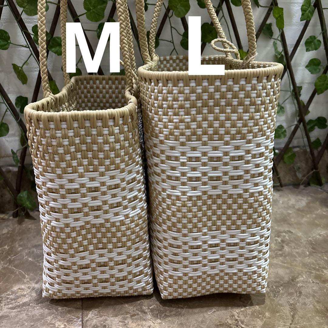 メルカド♡ブラック＆ベージュ♡新品♡ハンドメイド♡ショルダートート♡かごバッグ