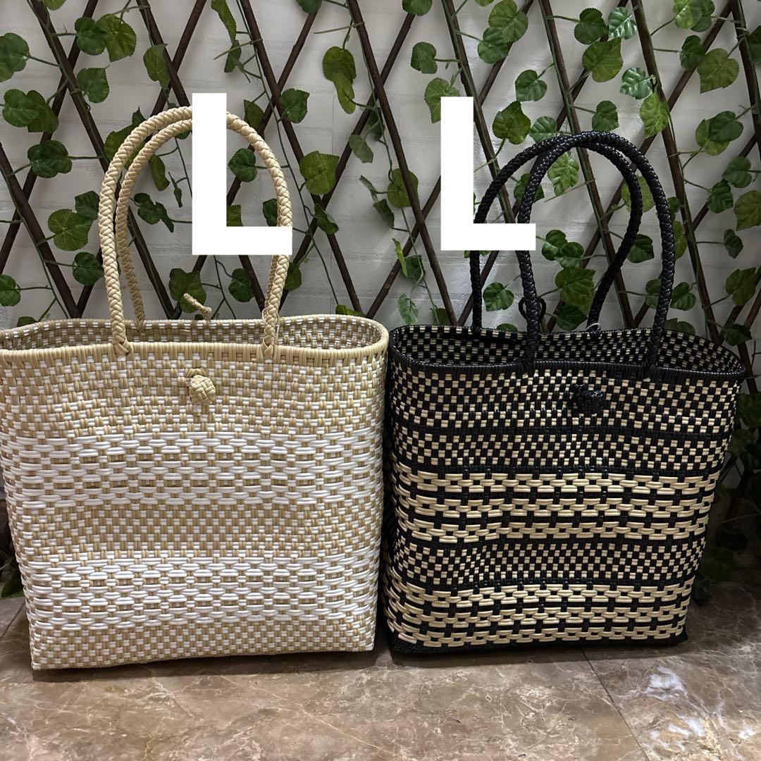 メルカド♡ブラック＆ベージュ♡新品♡ハンドメイド♡ショルダートート♡かごバッグ