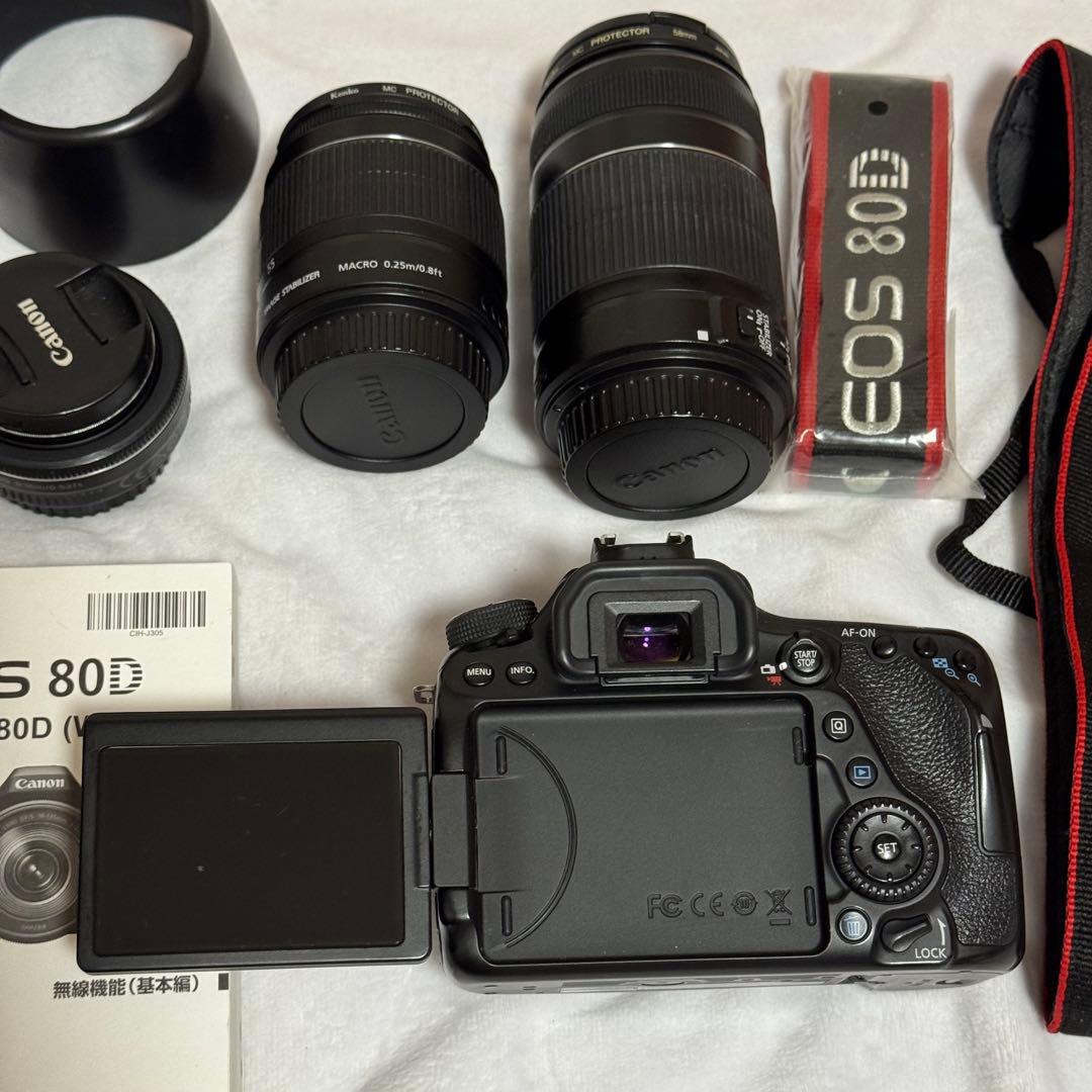 キヤノン EOS 80D ダブルズームキット＋単焦点レンズ＋レインカバー付き