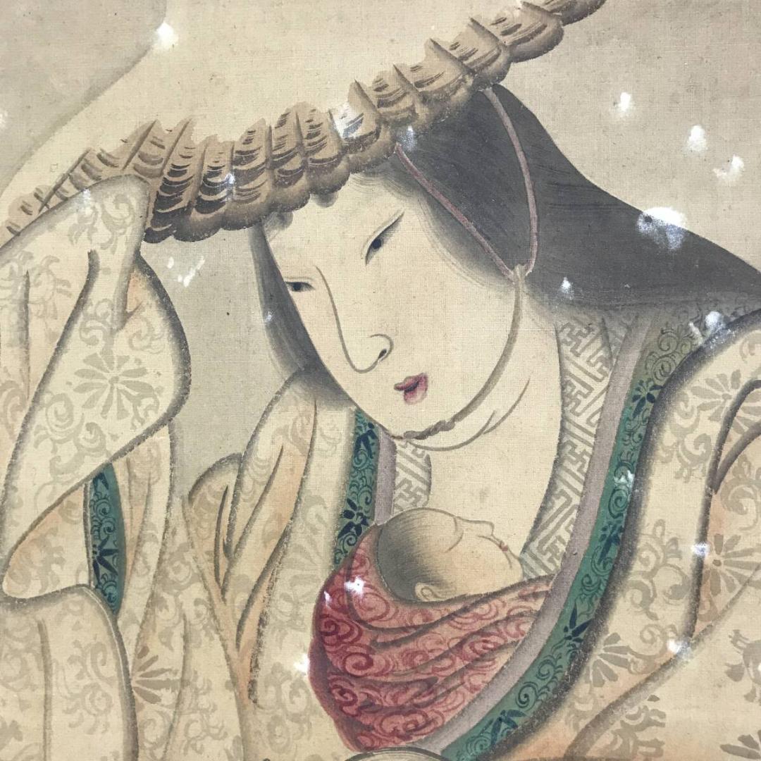模写/長沢蘆雪/長沢芦雪/常盤御前雪之図/人物図/掛軸☆宝船☆AH-643