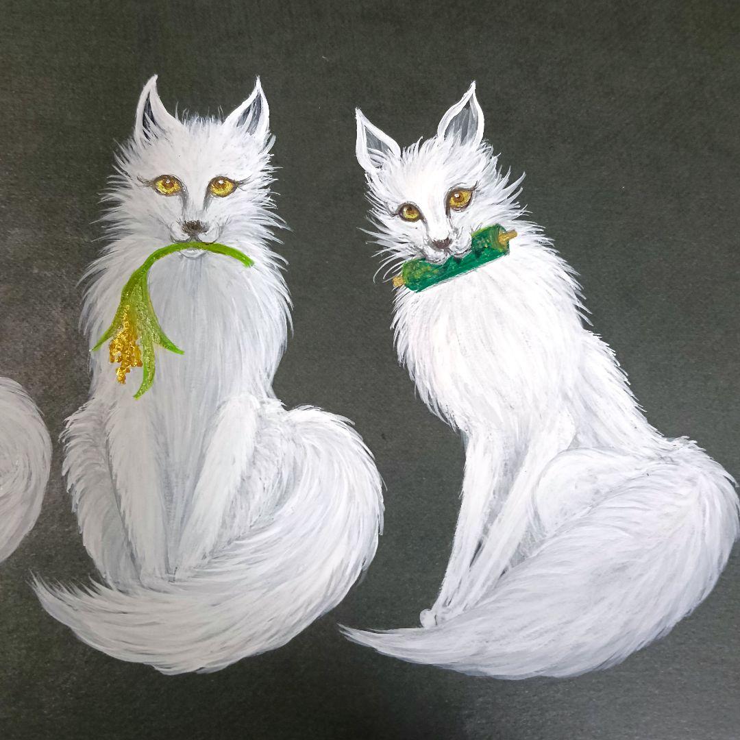 No.529 アクリル画 A4サイズ原画 お狐様 お稲荷さん 伏見稲荷 開運絵画