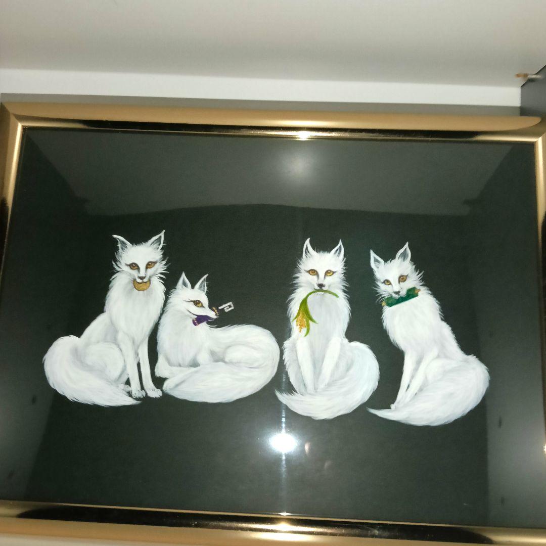 No.529 アクリル画 A4サイズ原画 お狐様 お稲荷さん 伏見稲荷 開運絵画