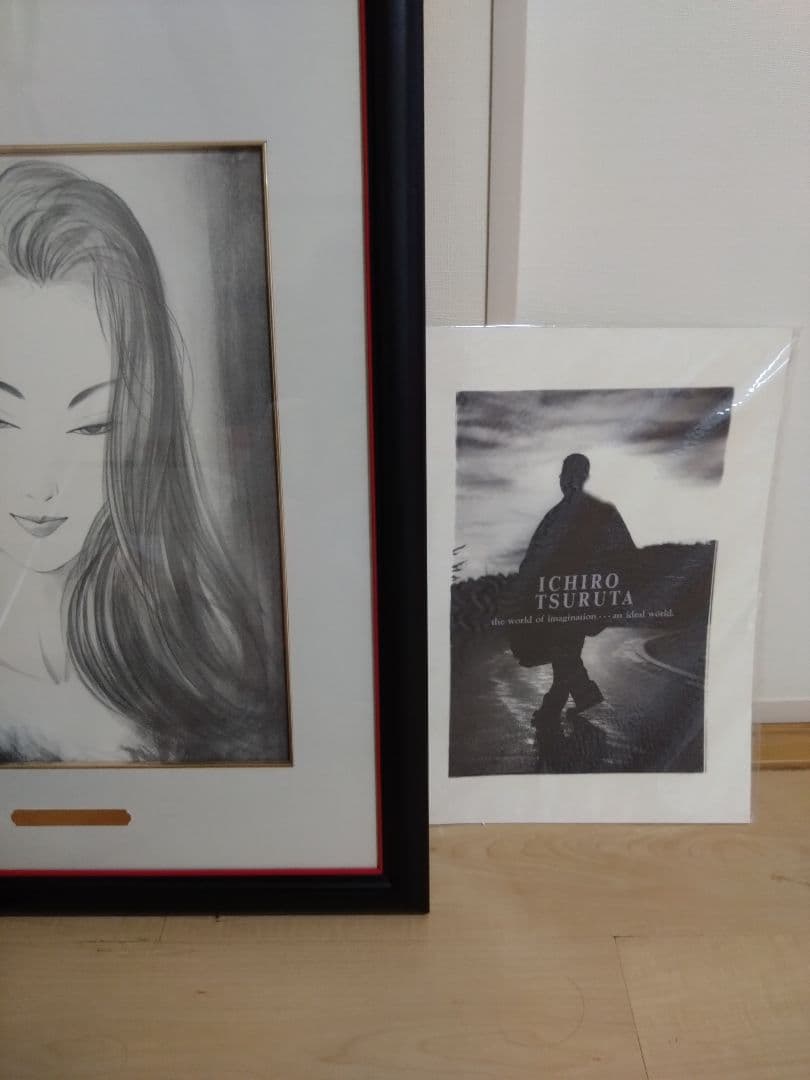 一郎鶴田 人物画 鉛筆画 フレーム付き