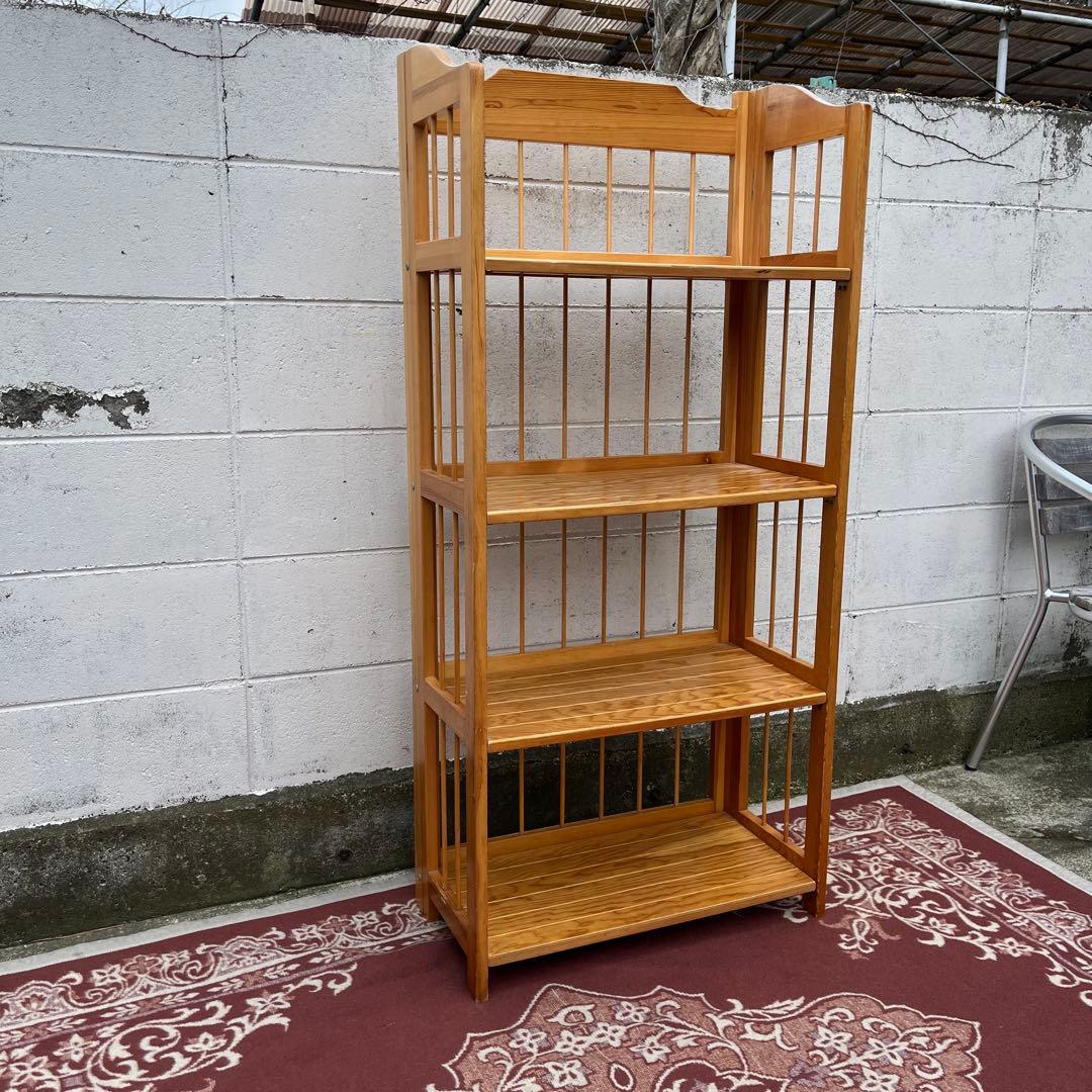古家具ビンテージ品◾️木製無垢材 折り畳み式 4段 本棚 シェルフ 飾り棚