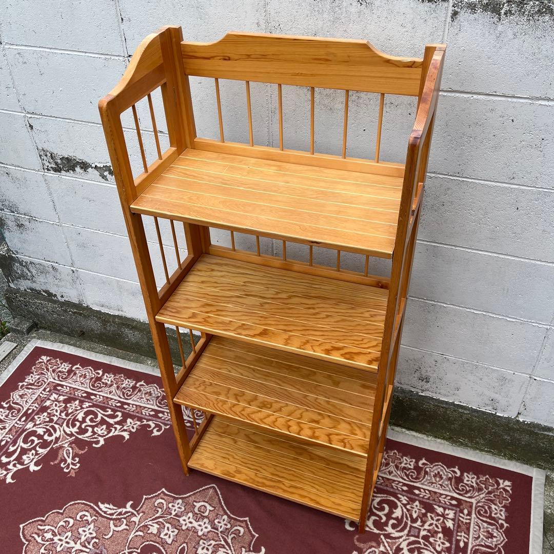 古家具ビンテージ品◾️木製無垢材 折り畳み式 4段 本棚 シェルフ 飾り棚