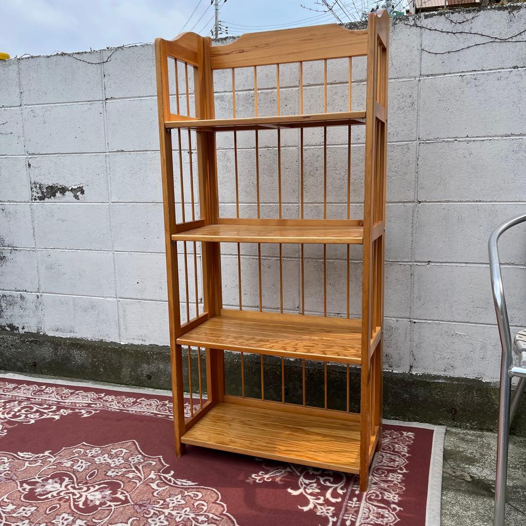 古家具ビンテージ品◾️木製無垢材 折り畳み式 4段 本棚 シェルフ 飾り棚