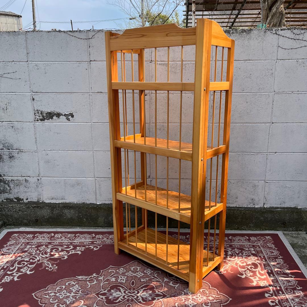 古家具ビンテージ品◾️木製無垢材 折り畳み式 4段 本棚 シェルフ 飾り棚