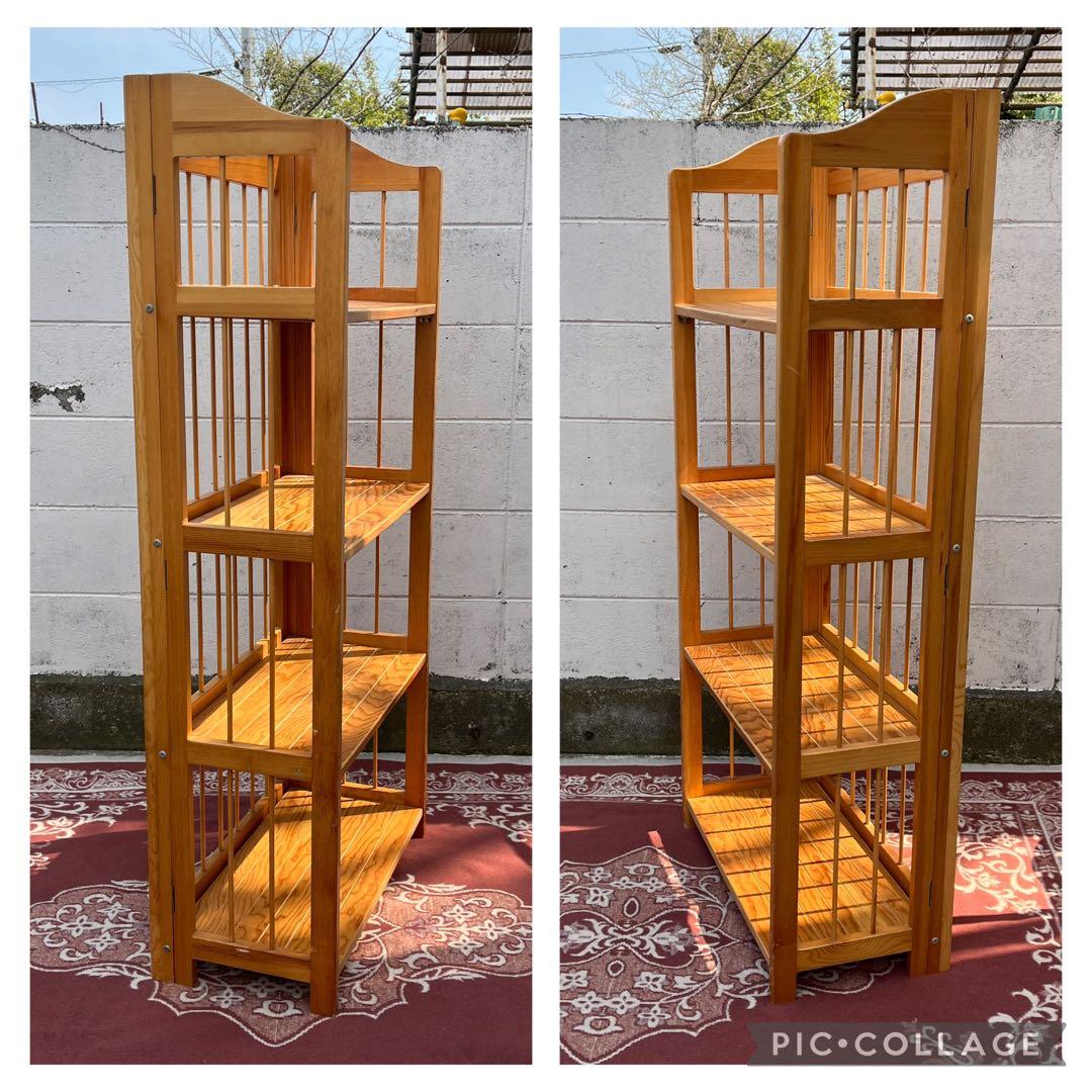 古家具ビンテージ品◾️木製無垢材 折り畳み式 4段 本棚 シェルフ 飾り棚