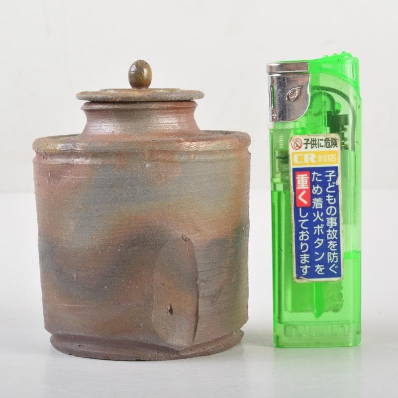 茶道具　備前焼　柴岡香山作　茶入　仕覆付　共箱　V　6502