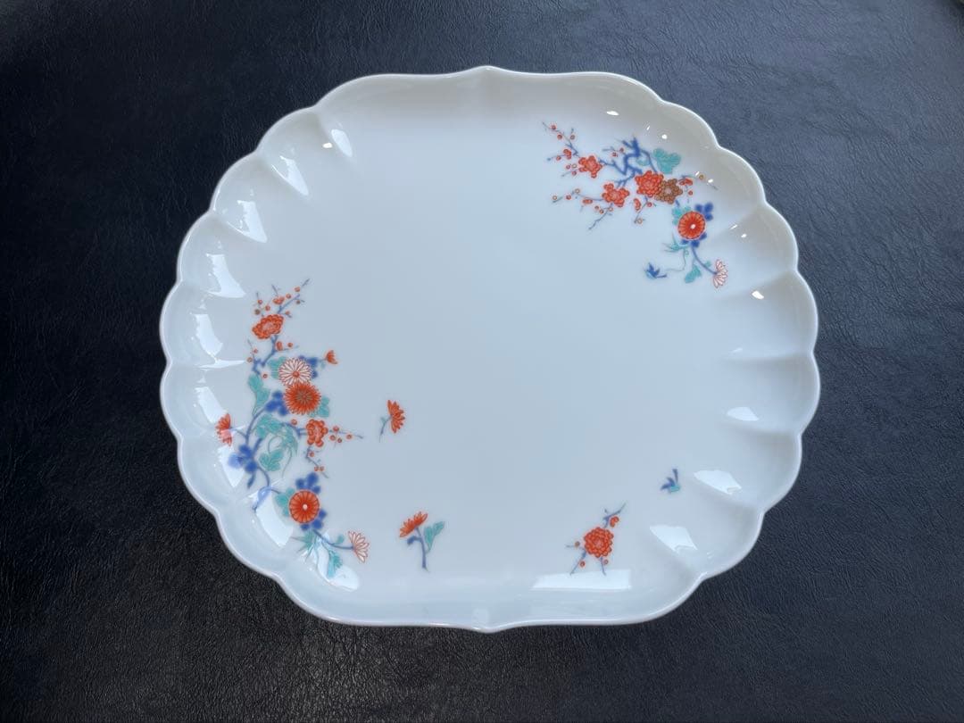 深川製磁　色絵花鳥紋　菊中割　おもてなしセット　合計5点　大皿　取皿　豆皿