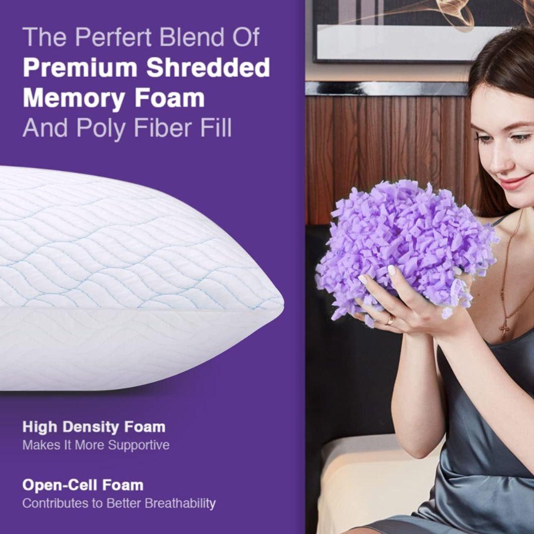 冷却 細断メモリーフォーム枕 低反発フォーム入り 高さ調節可能 クイーンサイズ