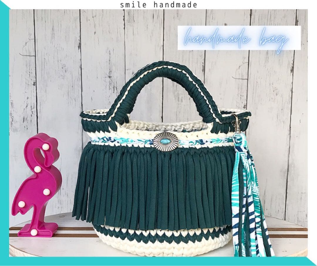 大人可愛いマルシェフリンジバッグかごバッグレディースバッグ2wayロシアヤーン春