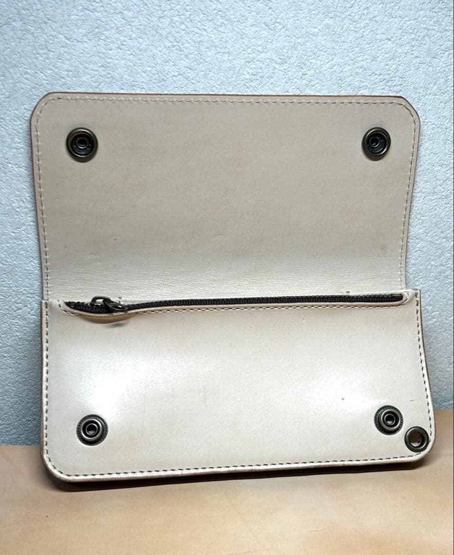 トラッカーウォレット　ヌメ革　ロング　3層　アメカジ　バイカー　コンパクト財布