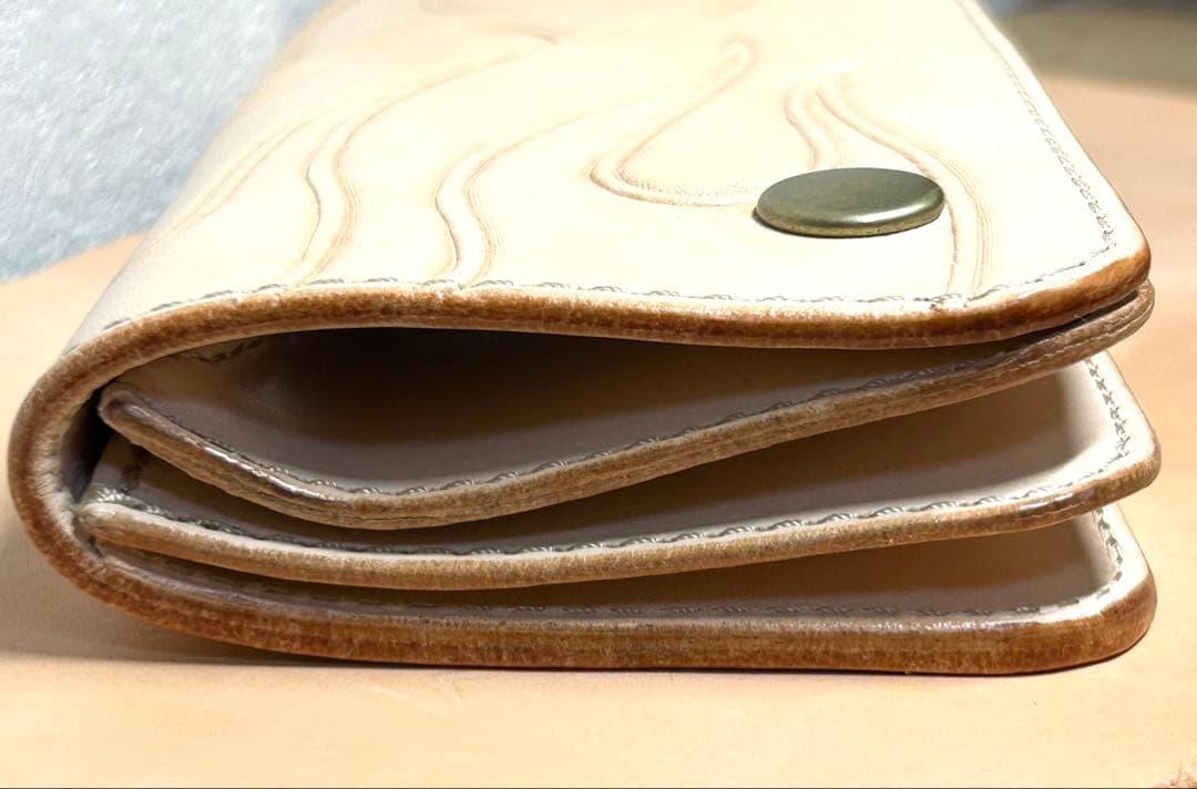 トラッカーウォレット　ヌメ革　ロング　3層　アメカジ　バイカー　コンパクト財布