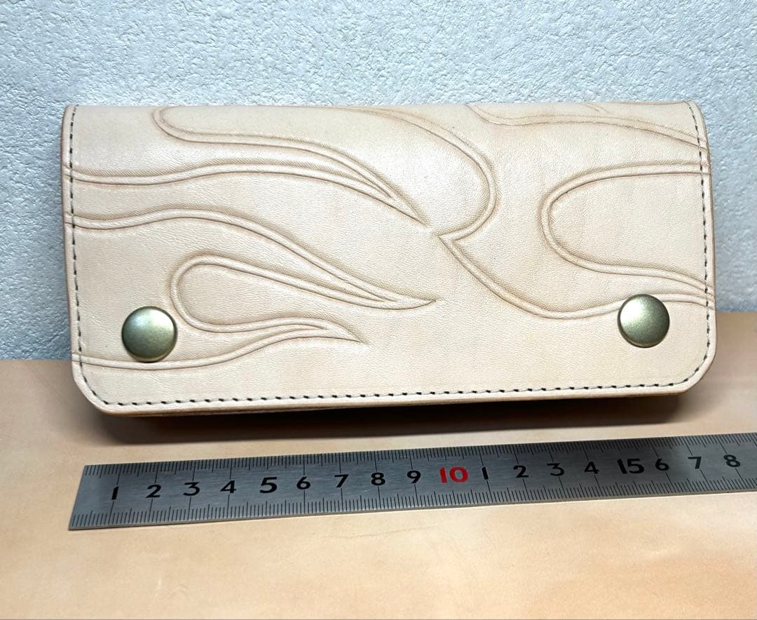 トラッカーウォレット　ヌメ革　ロング　3層　アメカジ　バイカー　コンパクト財布