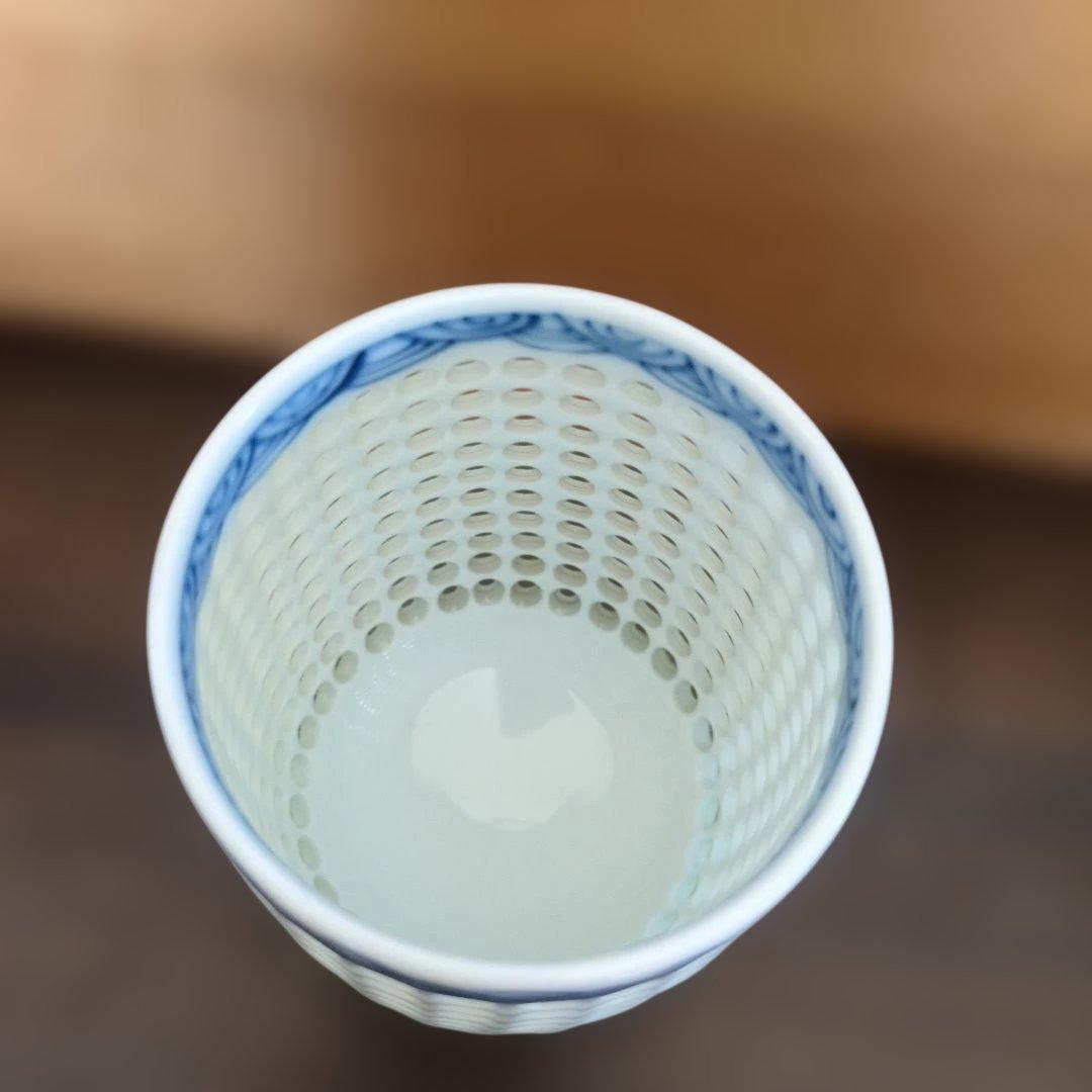 『美品』波佐見焼　丹心窯　水晶彫 水晶青海波　　和食器 湯呑み茶碗 ２種 箱付