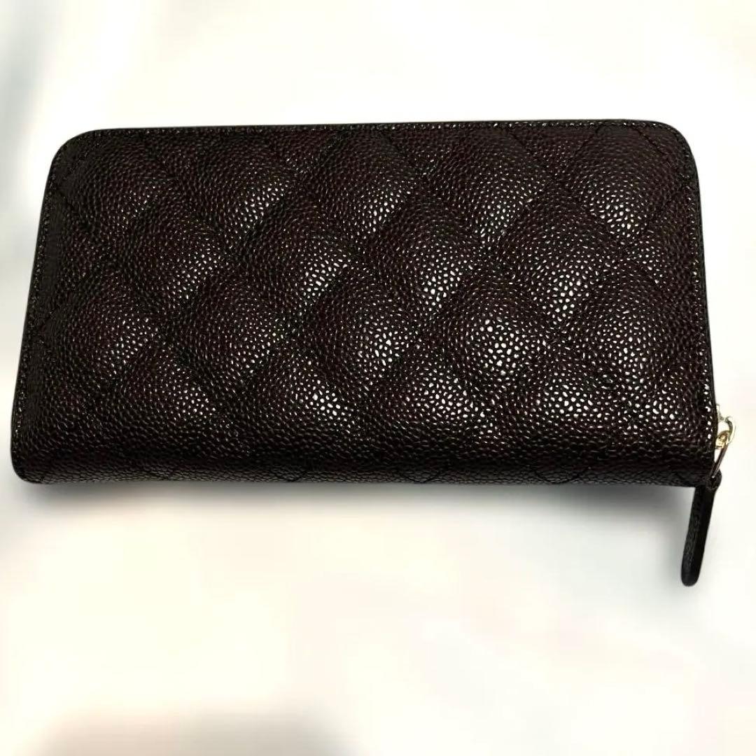 CHANEL ノベルティキャビアスキン長財布　マトラッセ　ブラック　ゴールド