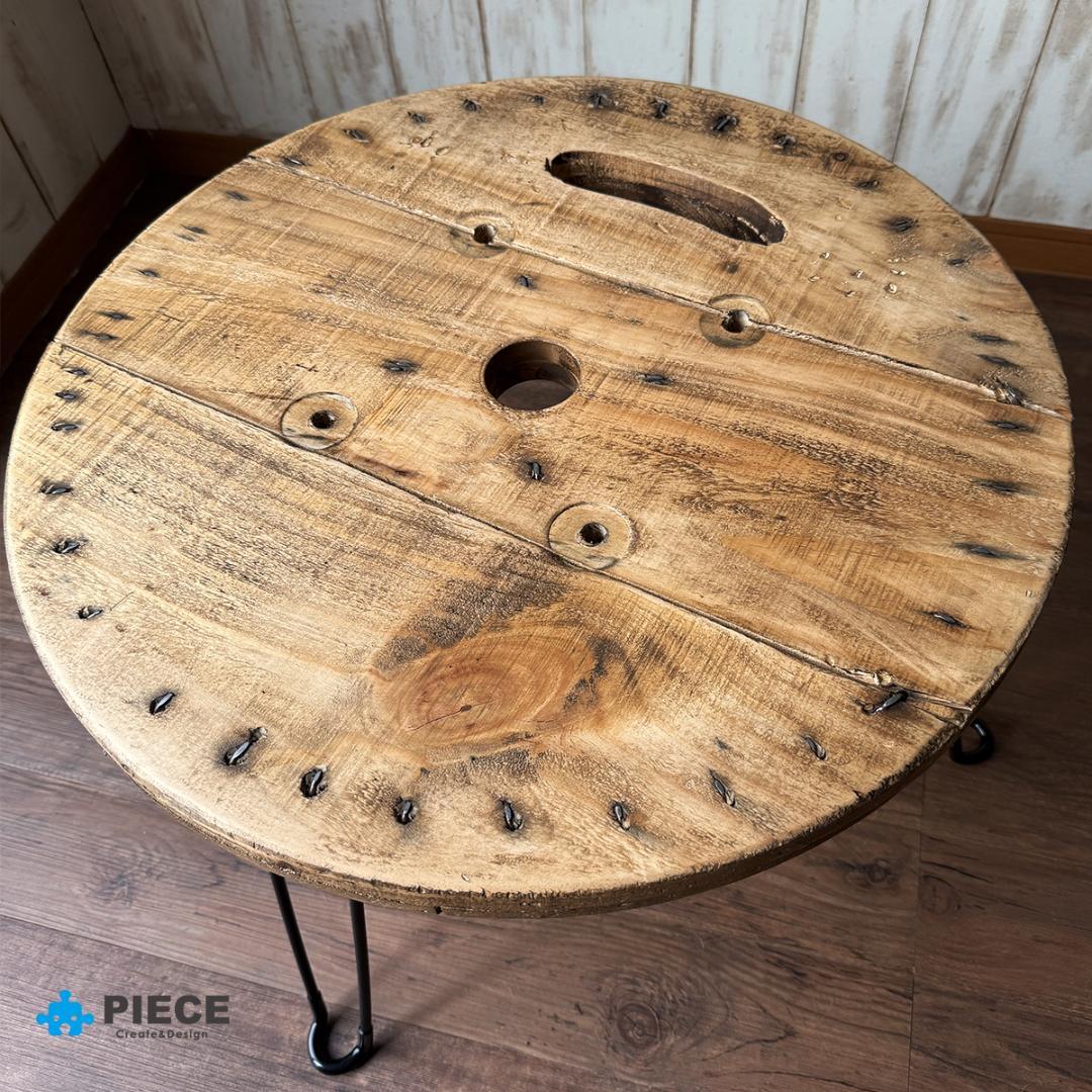 折り畳み ローテーブル 丸テーブル カフェ 木製 男前 インダストリアル②