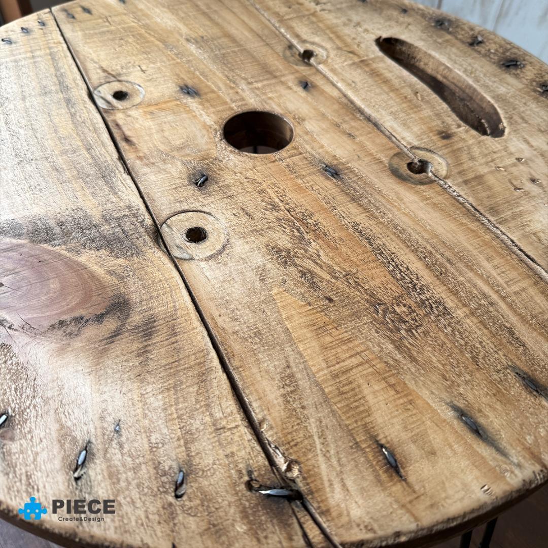 折り畳み ローテーブル 丸テーブル カフェ 木製 男前 インダストリアル②