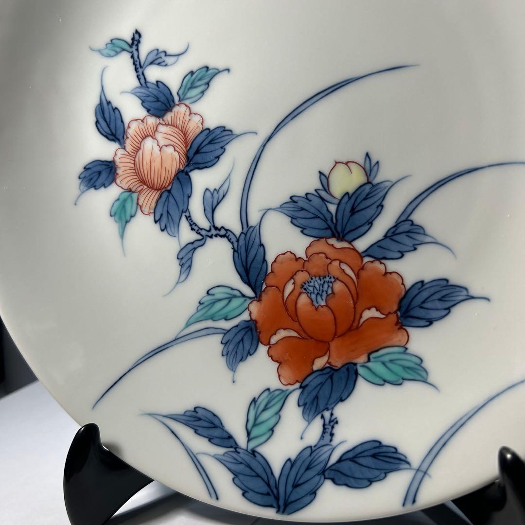 山泉　色鍋島焼　花柄の白磁皿　かざり皿　伝統工芸士　　年代物