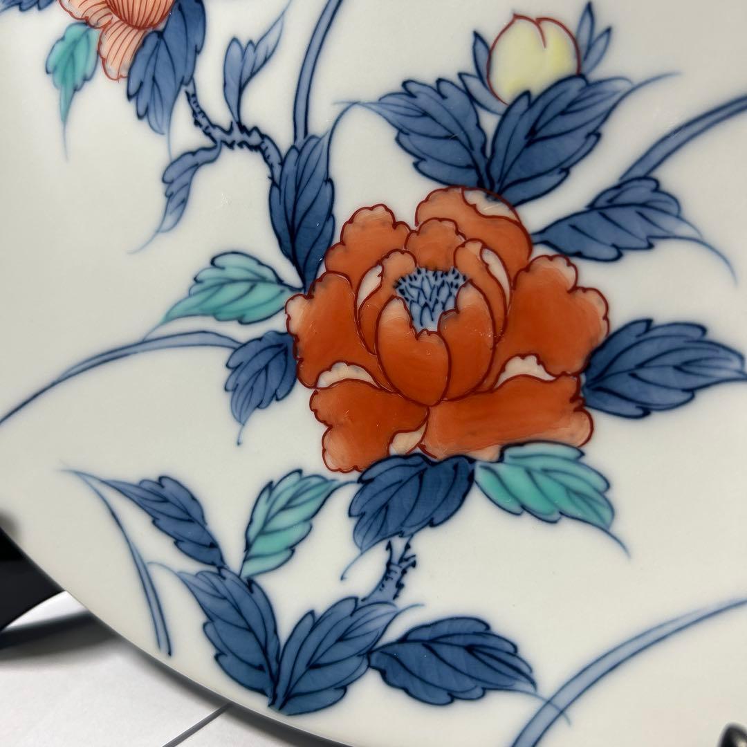 山泉　色鍋島焼　花柄の白磁皿　かざり皿　伝統工芸士　　年代物