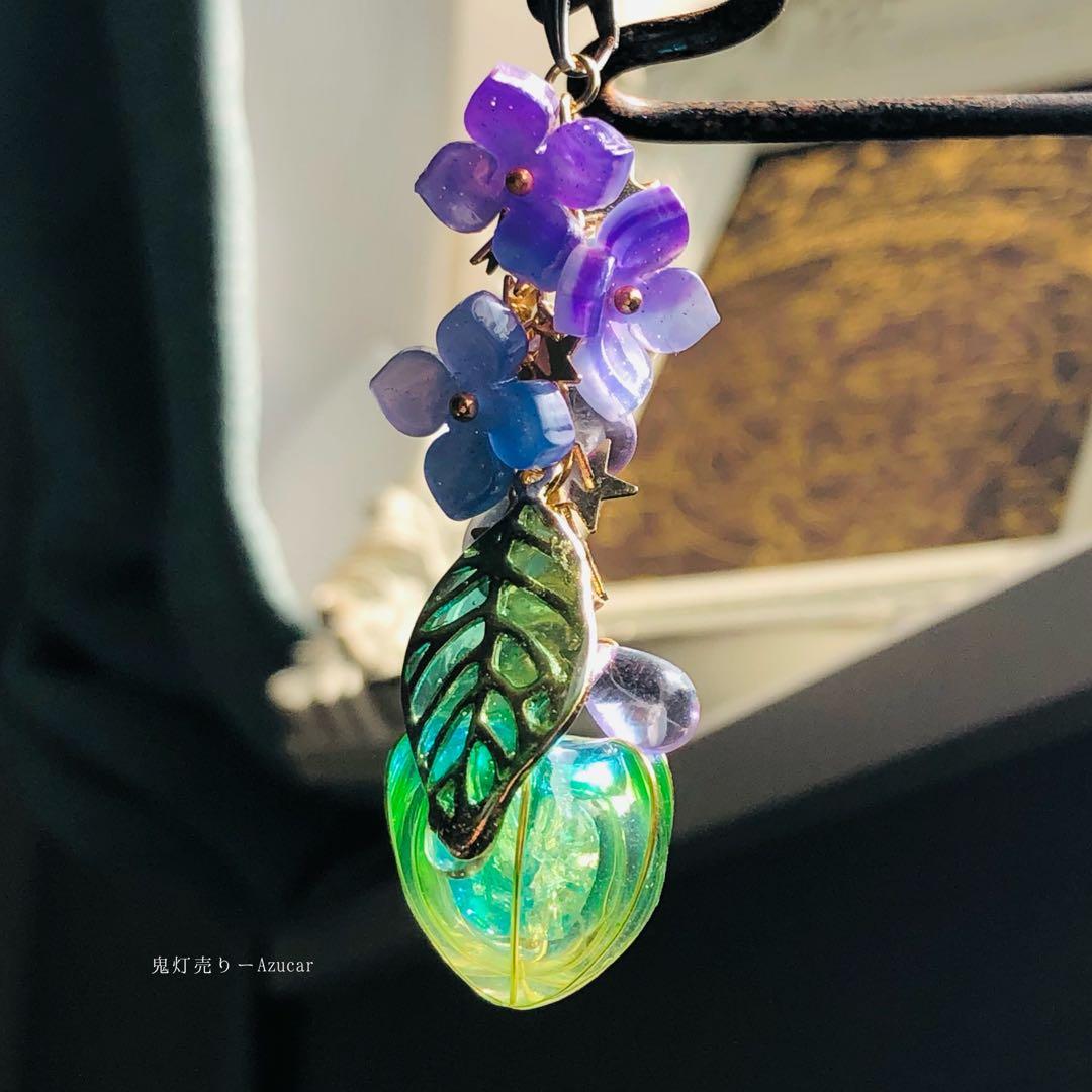 紫陽花と鬼灯の和風ネックレスor一本かんざし 和装小物