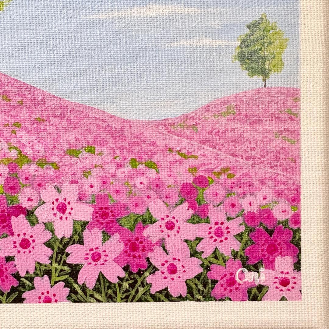 アクリル画　原画　「芝桜の咲く丘02」　SSMサイズ　風景画　キャンバス