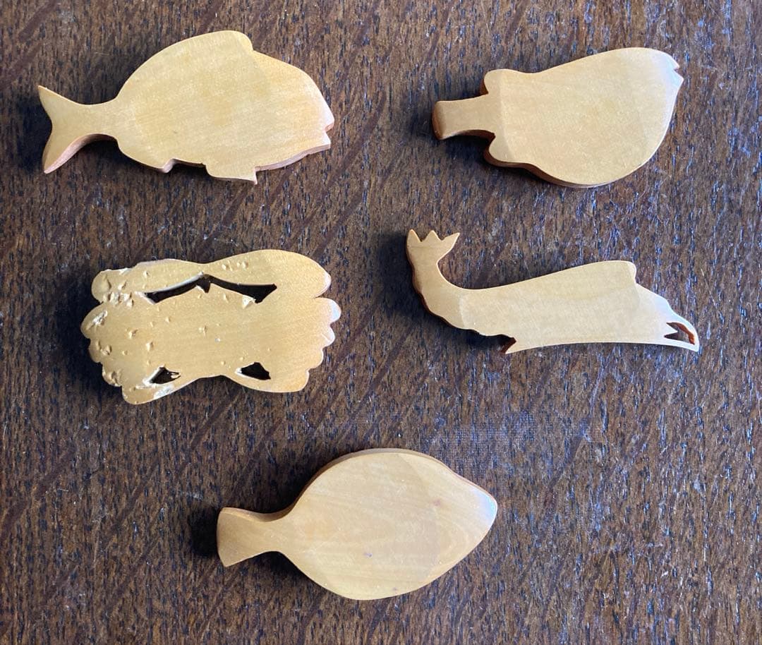 木製 海の生き物達の箸置き／皿／石のオブジェ／カルタ
