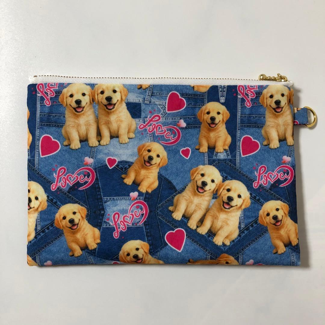 フラットポーチ　 ゴールデンレトリバー　20センチファスナー