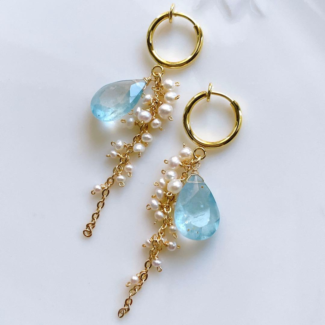 ポメころび◆シンデレラアクアマリンイヤリング