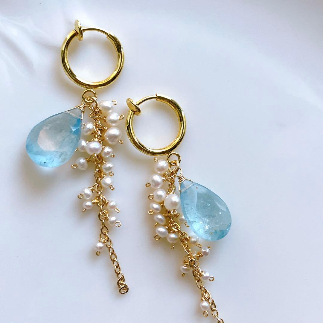 ポメころび◆シンデレラアクアマリンイヤリング