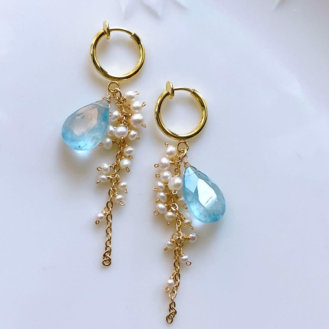 ポメころび◆シンデレラアクアマリンイヤリング