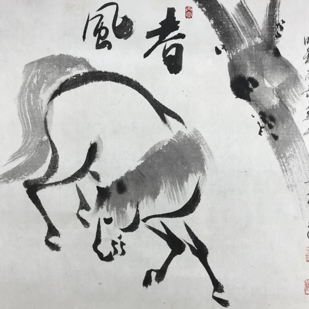 真作/春柳/柳馬図/横物/花鳥図/掛軸☆宝船☆AK-763