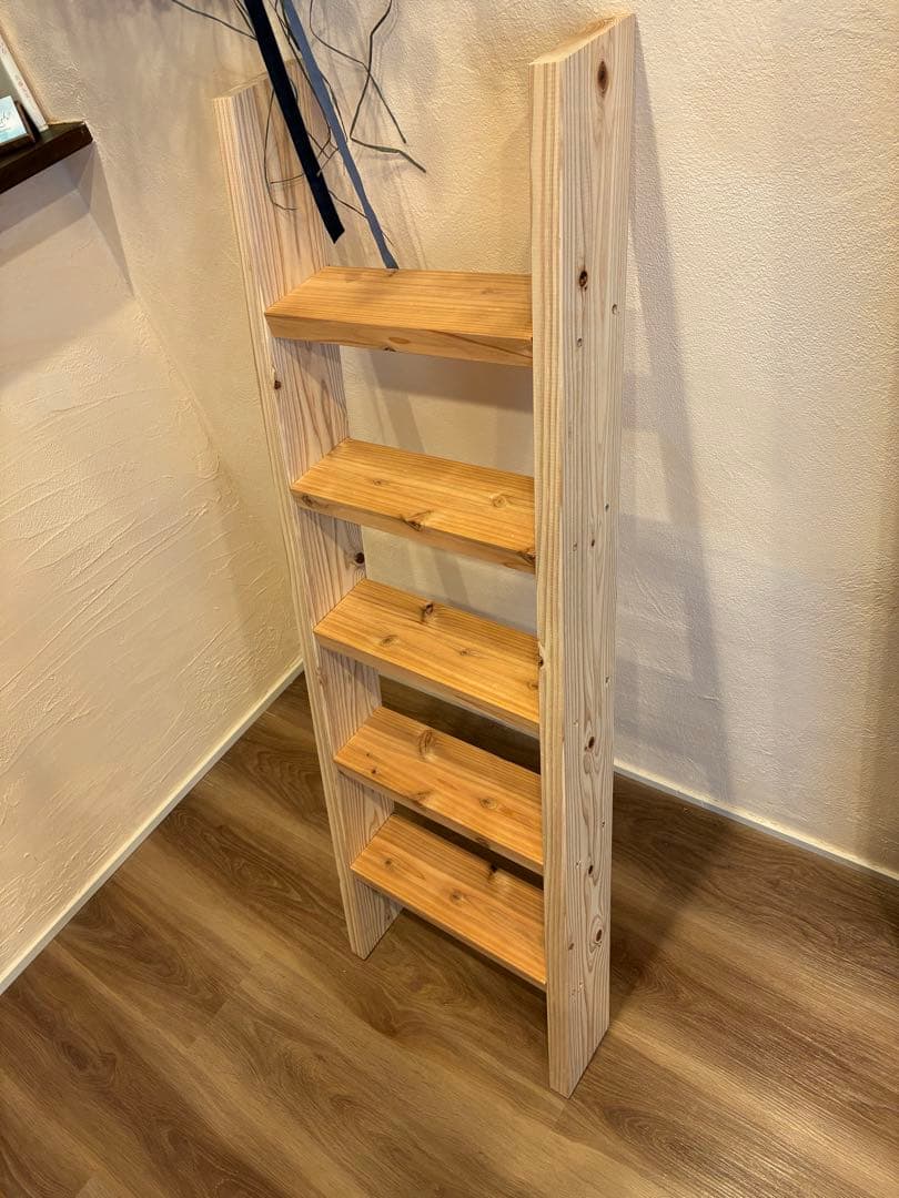 ラダーラック 5段 木製 無垢材 スリム 棚 おしゃれ 北欧 ナチュラル壁面収納
