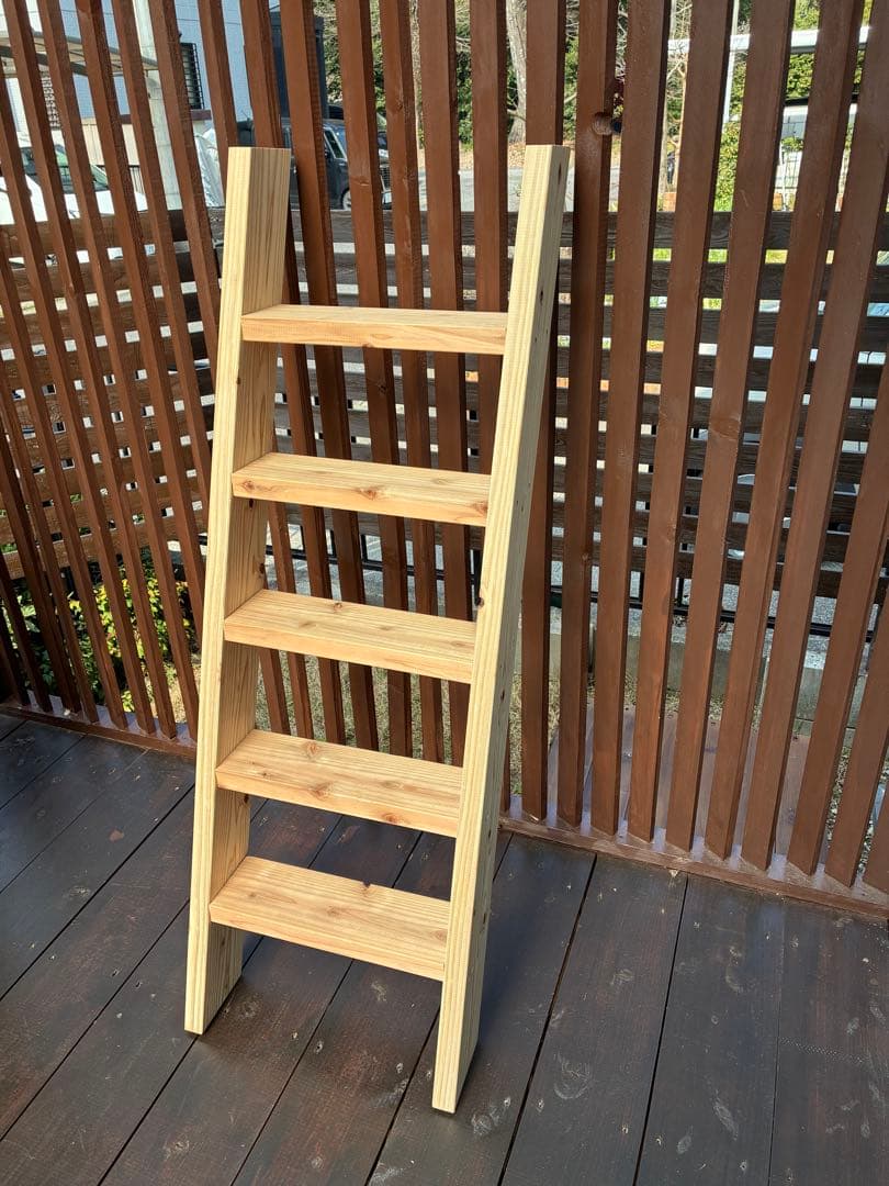 ラダーラック 5段 木製 無垢材 スリム 棚 おしゃれ 北欧 ナチュラル壁面収納