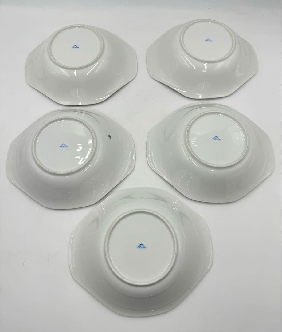 オールド深川製磁　耳付楕円　ぶどう絵皿　5枚組