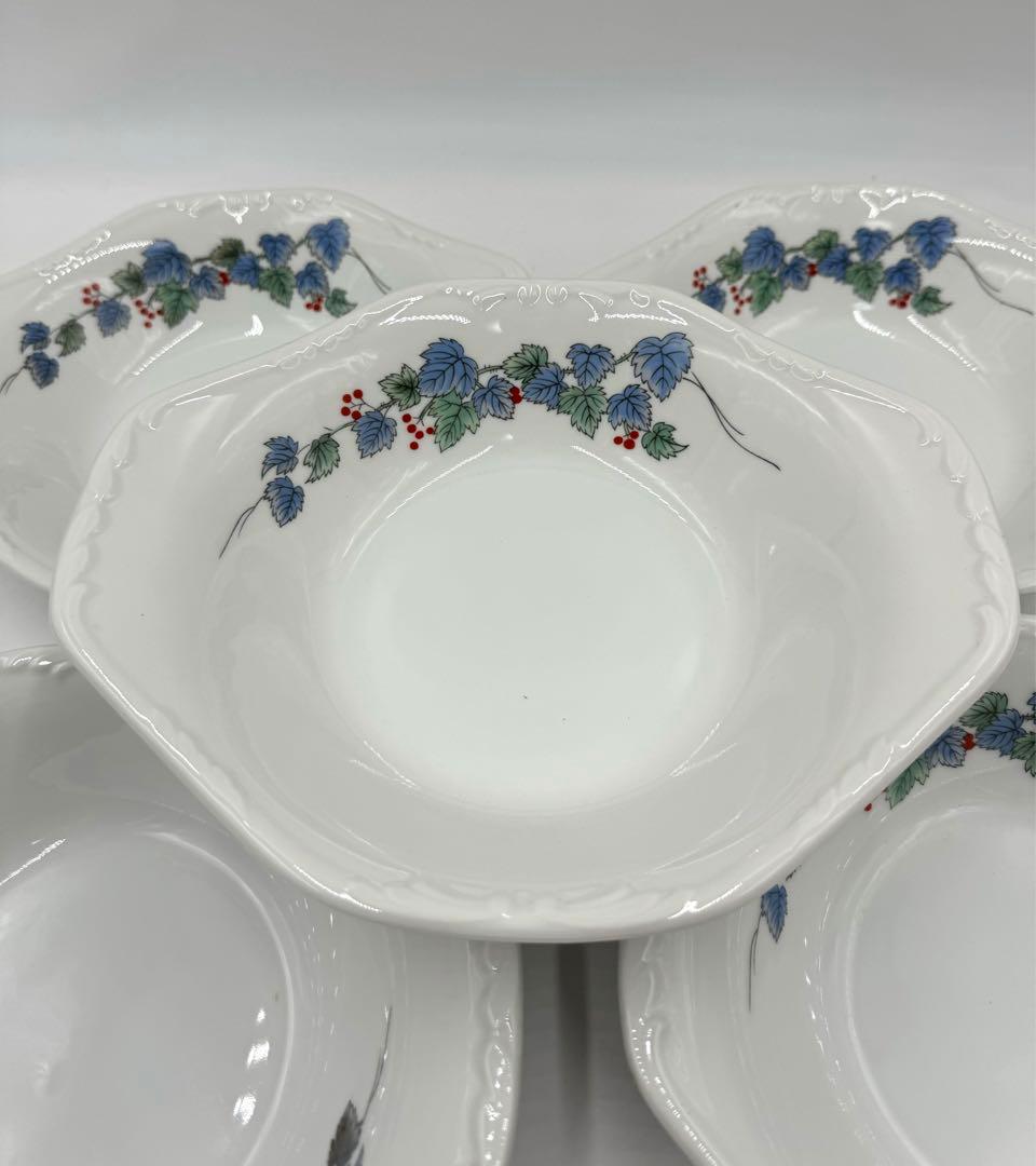 オールド深川製磁　耳付楕円　ぶどう絵皿　5枚組