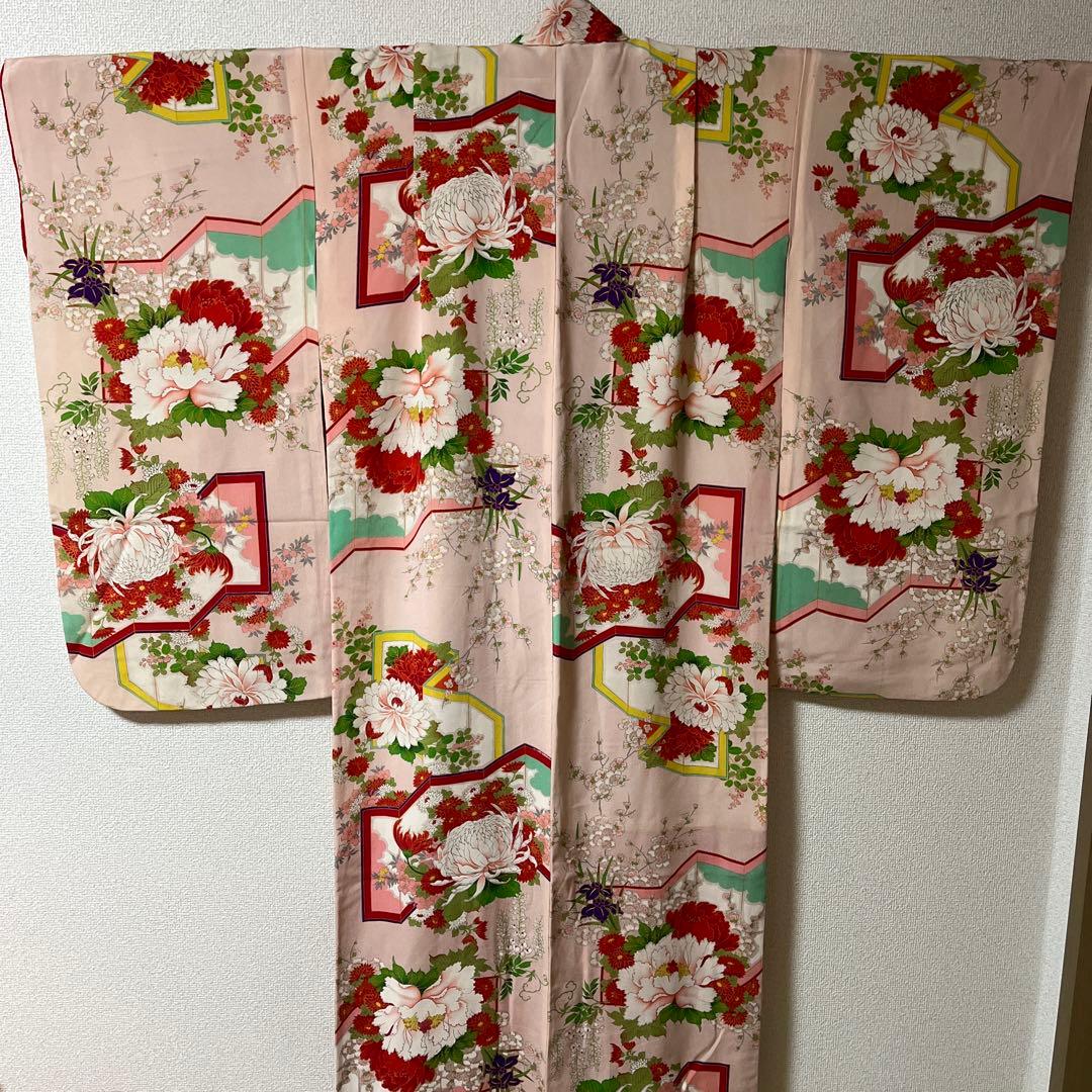 七五三　ハーフ成人式　ピンク　正絹　アンティーク　大正ロマン　花柄